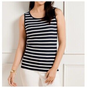 Talbots Variegated Ribbed Stripped Tank Top Sz LP Cotton Blend Casual Work